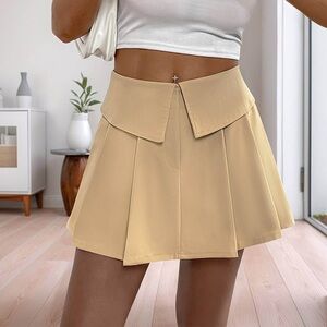 Camel Pleated Skort – Tailored Overlay – NWT